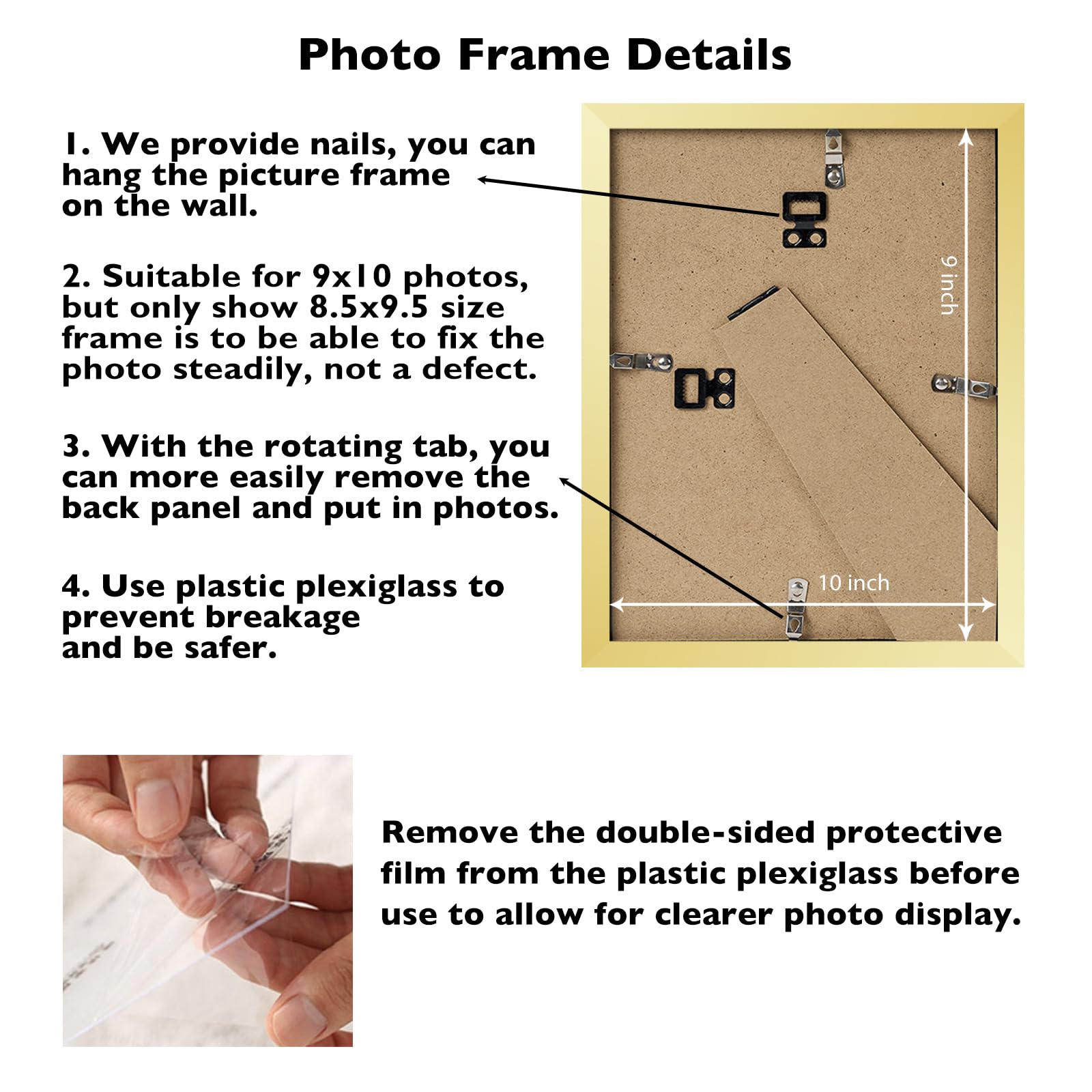 JCJMY 9x10 Picture Frame Gold for Wall Hanging or Tabletop, Wall Mounting Horizontally or Vertically, 9 x 10 Wall Gallery Poster